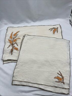 Vintage 1970s Homemade  Wheat Embroidered Set of 4 Napkins and 4 Placemats